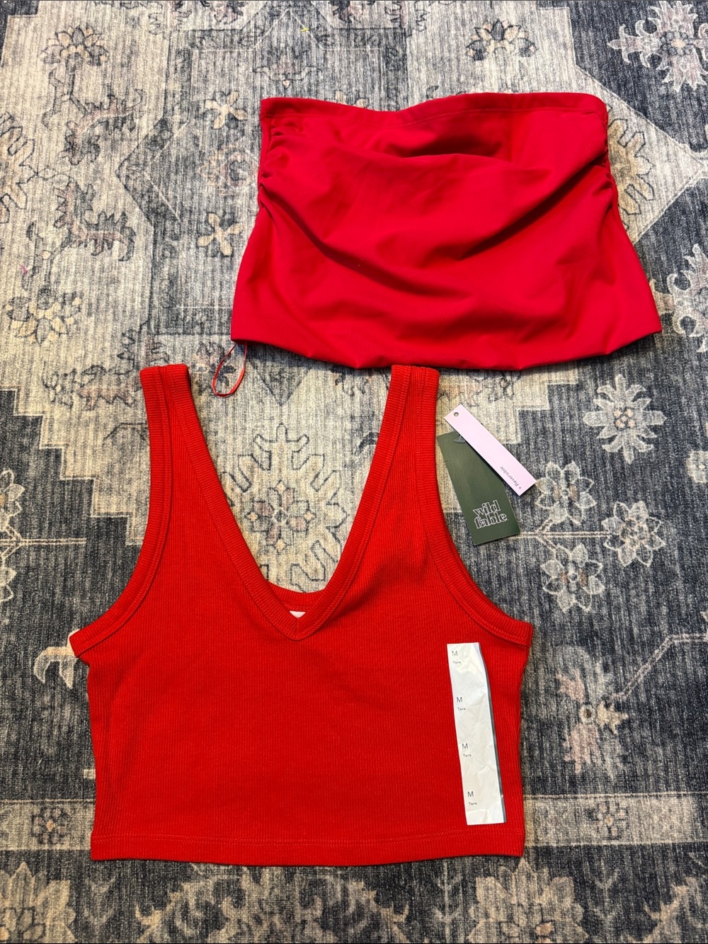 wild fable Red Ribbed V-Neck Crop Tank with Strapless Bandeau Set
